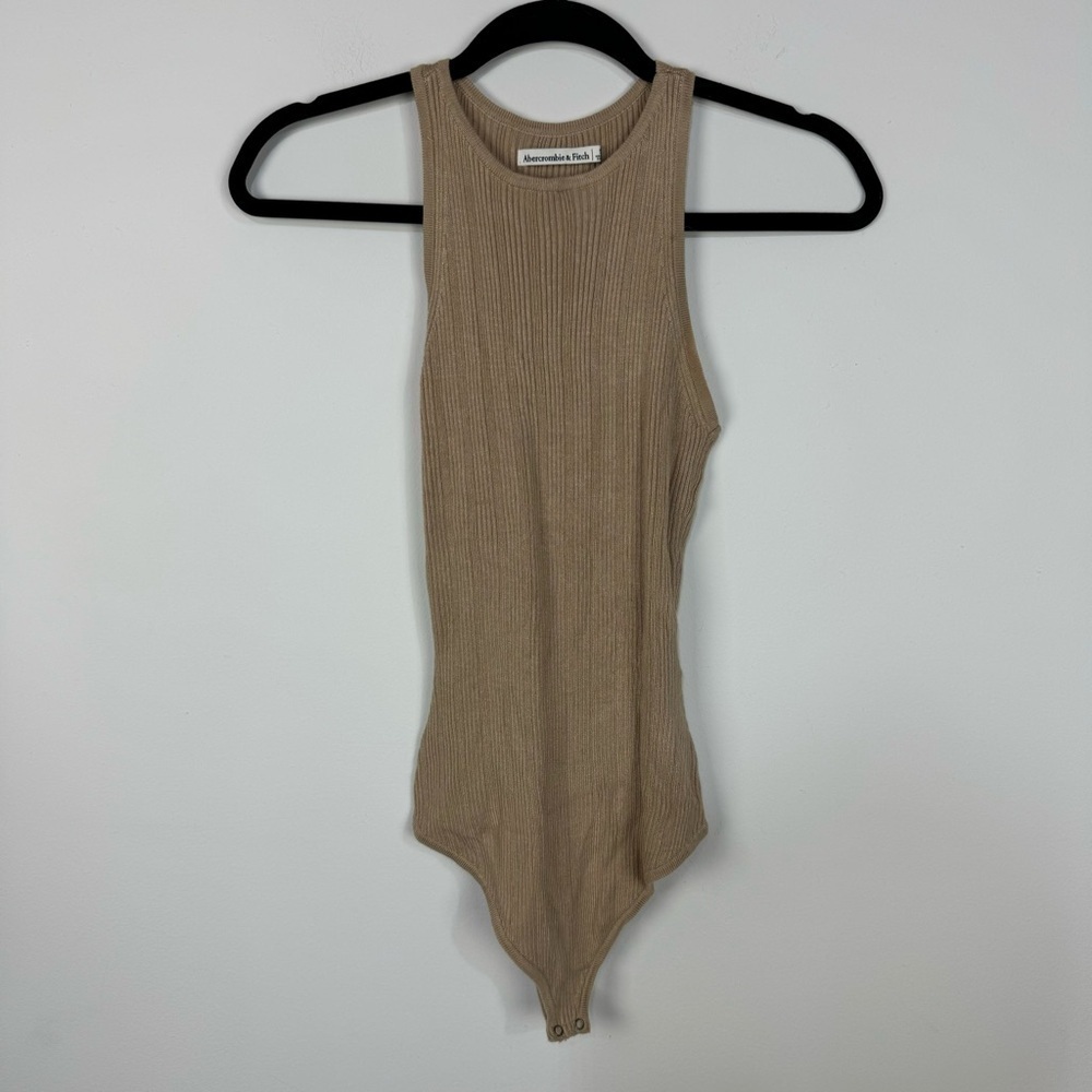 Abercrombie & Fitch Tan High Neck Ribbed Bodysuit neutral boho casual